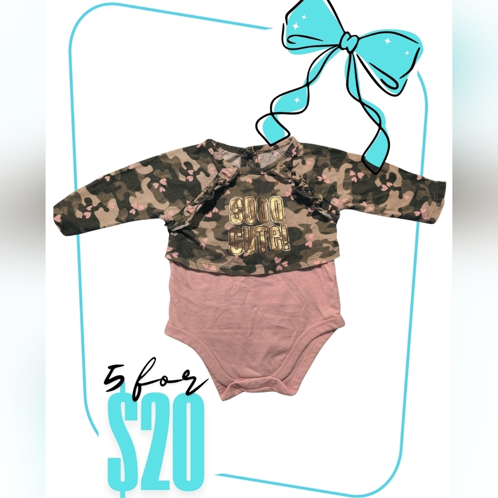 Garanimals Camo and Pink Long Sleeve Heart Onesie
